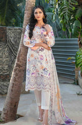 3-PC Unstitched Digital Embroidered Lawn By Tawakkal Fabrics | D-1247